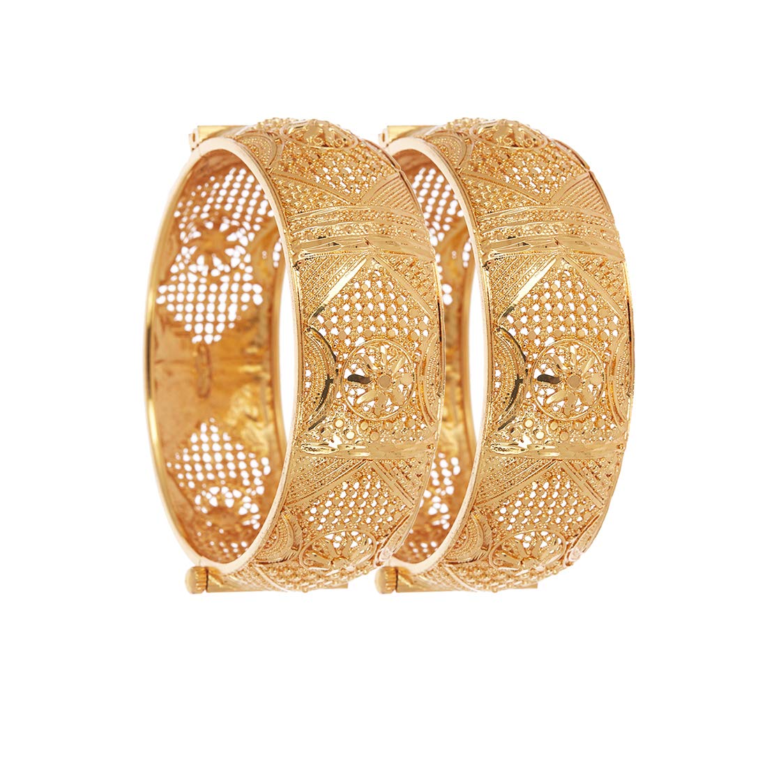 Gold-Plated Alloy Filigree Work Broad Gold Plated Bangles - The Pari - Distacart