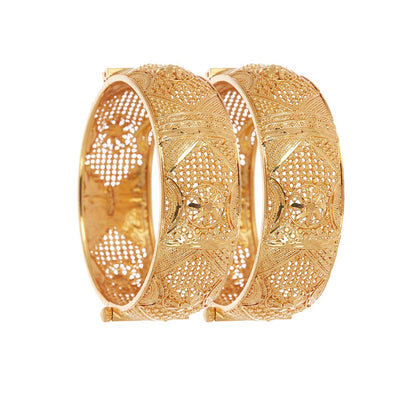 Gold-Plated Alloy Filigree Work Broad Gold Plated Bangles - The Pari - Distacart