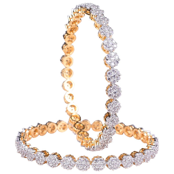 Gold-Plated Alloy Thin Flower American Diamond Bangle Set - The Pari - Distacart