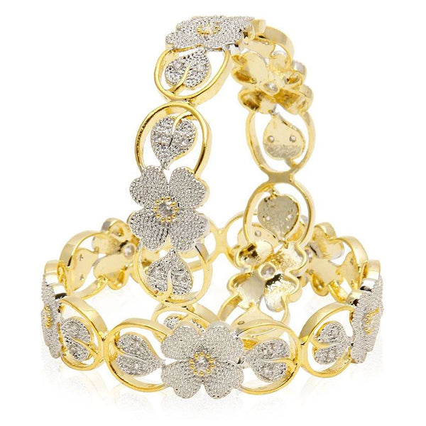 Gold-Plated Alloy Flower Design American Diamond Bangle Set - The Pari - Distacart