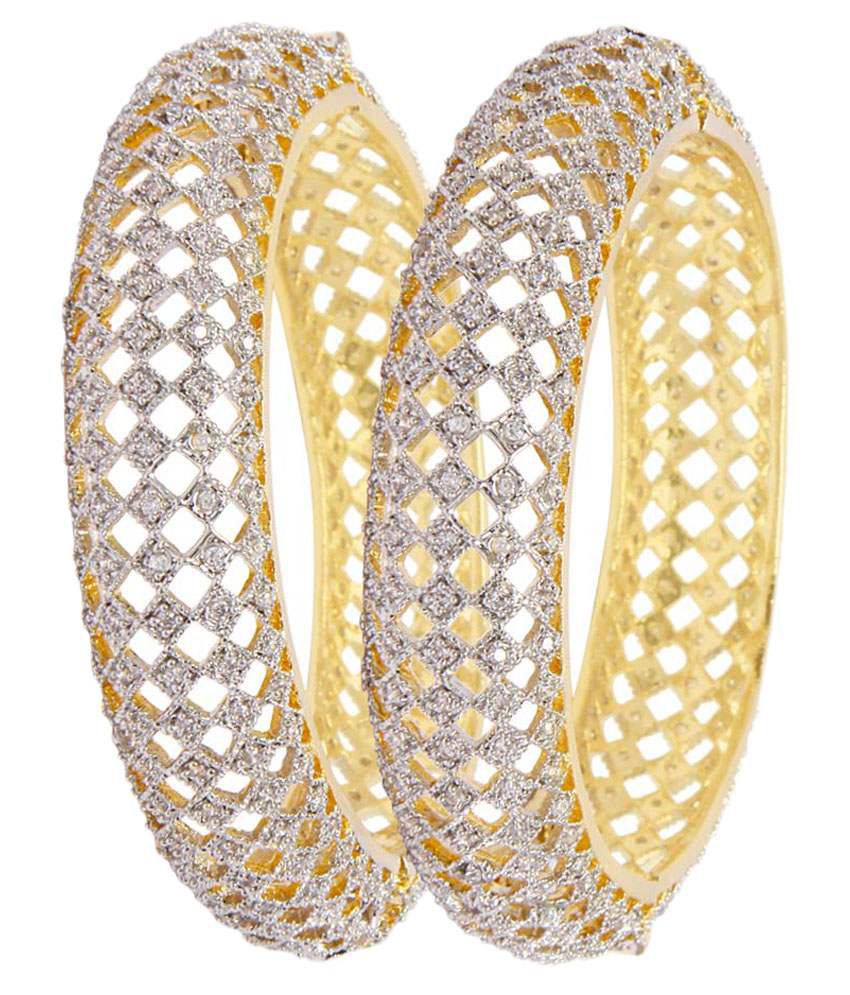 Gold-Plated Alloy Intricate Work American Diamond Bangle Set - The Pari - Distacart