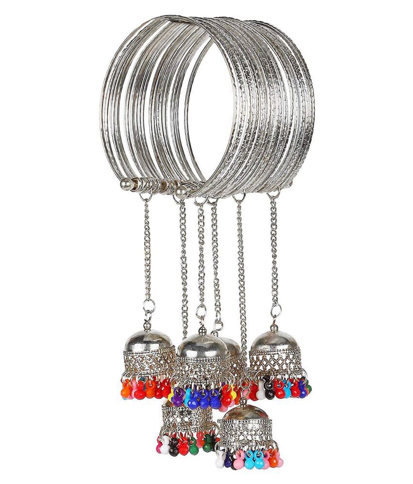 Silver-Plated Alloy Oxidised Bangle With Jhumki Hanging - The Pari - Distacart
