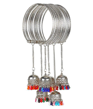 Silver-Plated Alloy Oxidised Bangle With Jhumki Hanging - The Pari - Distacart