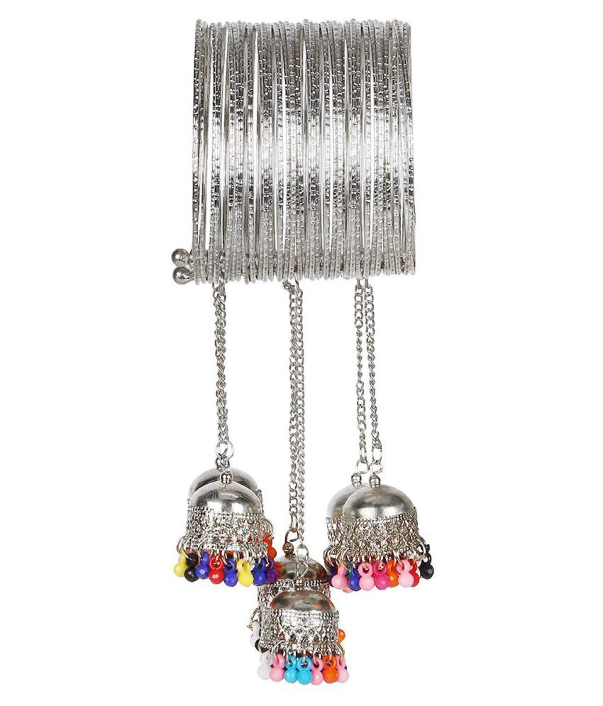 Silver-Plated Alloy Oxidised Bangle With Jhumki Hanging - The Pari - Distacart