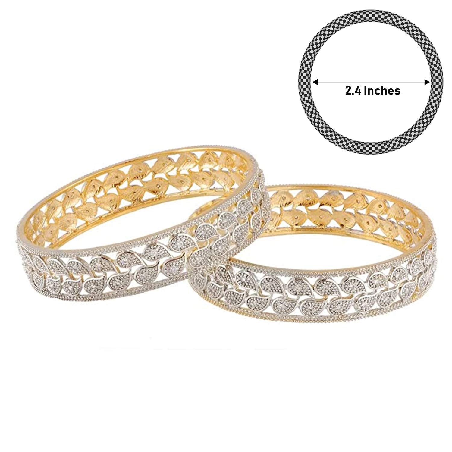 Gold-Plated Alloy Broad Leaf Design American Diamond Bangles - The Pari - Distacart