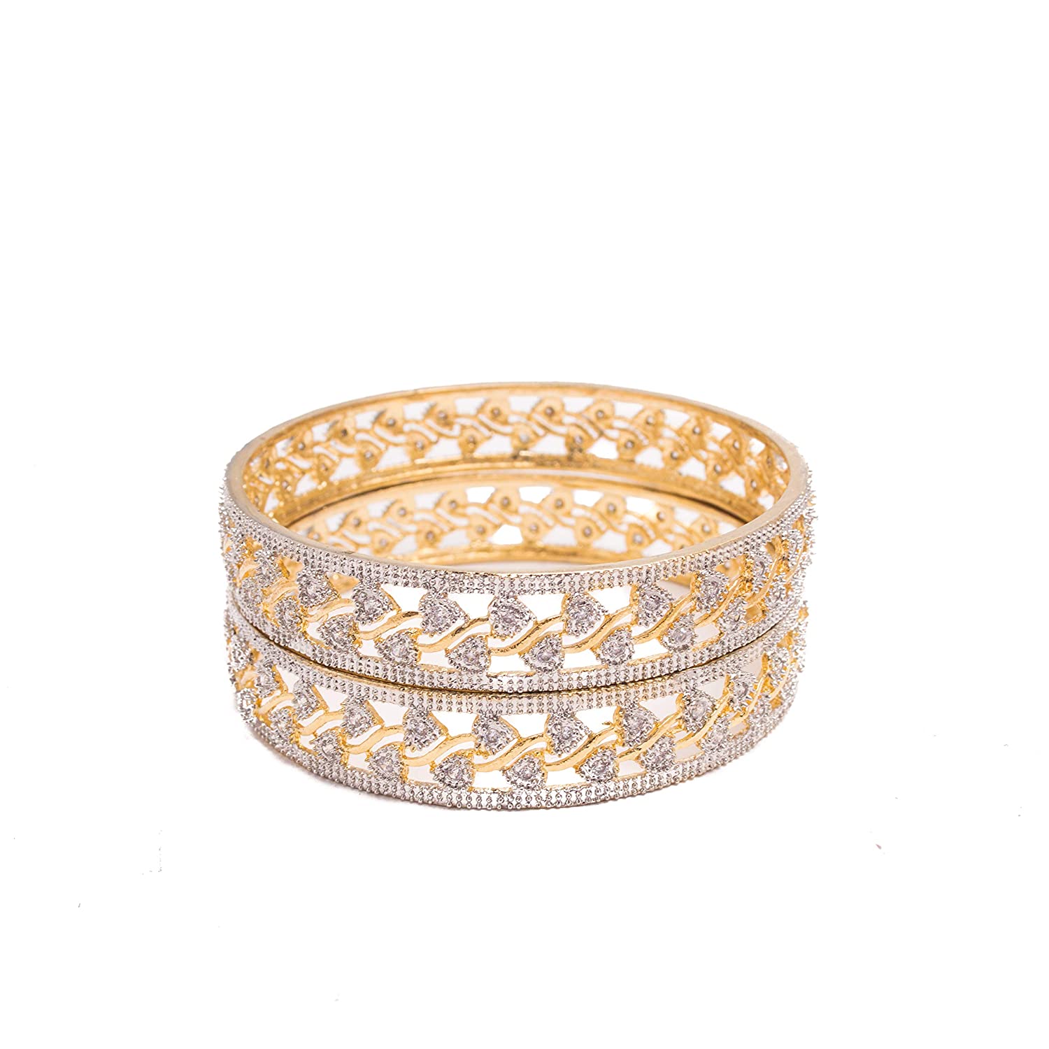 Gold-Plated Alloy Designer American Diamond Bangle Set - The Pari - Distacart