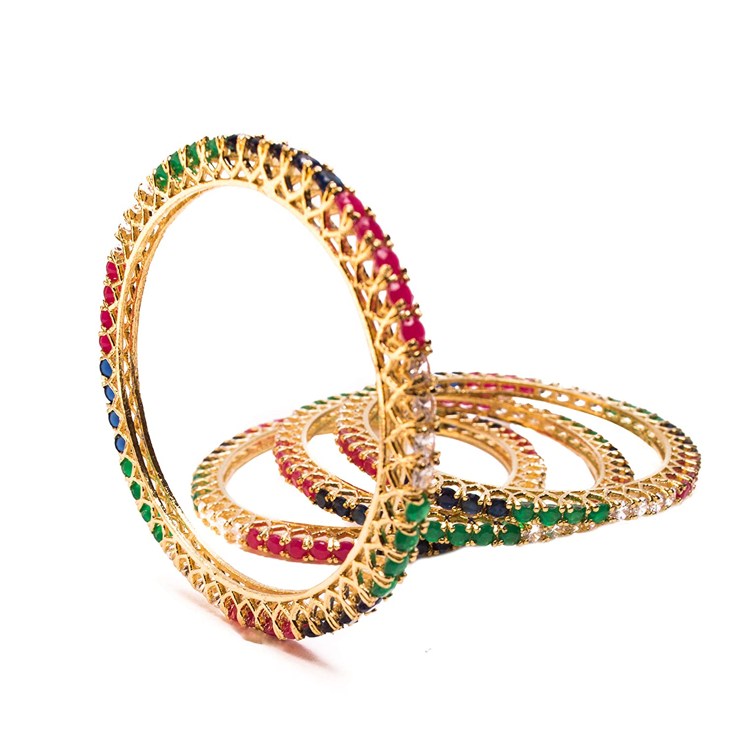 Gold-Plated Alloy Multicolour Set Of 4 American Diamond Bangles - The Pari - Distacart