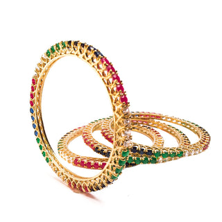 Gold-Plated Alloy Multicolour Set Of 4 American Diamond Bangles - The Pari - Distacart