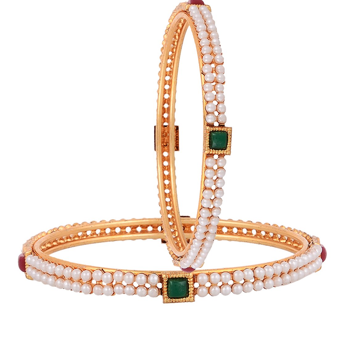 Gold-Plated Alloy Pearl Studded Multi Bangle Set - The Pari - Distacart