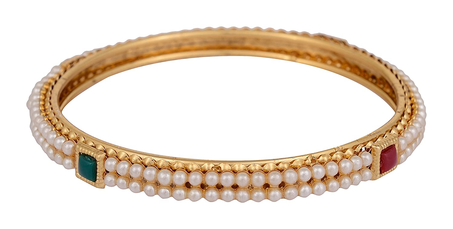 Gold-Plated Alloy Pearl Studded Multi Bangle Set - The Pari - Distacart