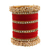 Gold-Plated Alloy Red Velvet Bangle Set With Pearl Bangle - The Pari - Distacart