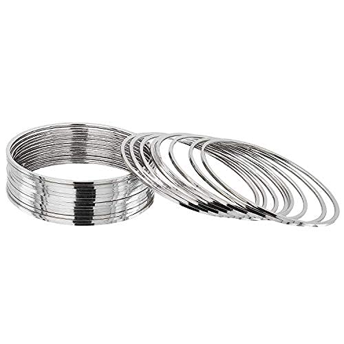 Silver-Plated Alloy Set Of 12 Silver Metal Bangles - The Pari - Distacart