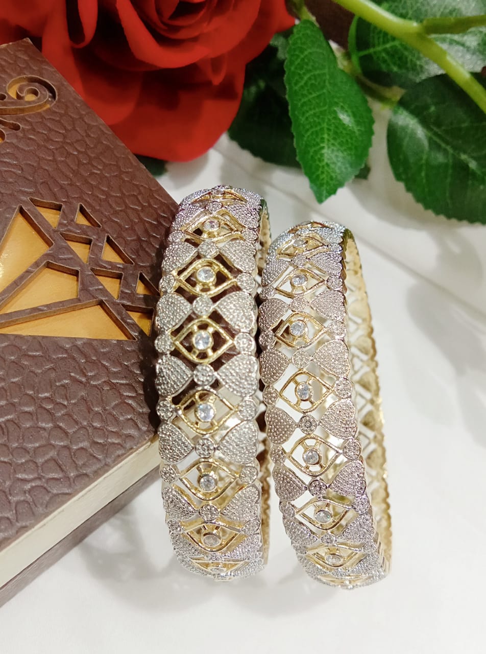 Gold-Plated Alloy Designer American Diamond Bangle Set - The Pari - Distacart