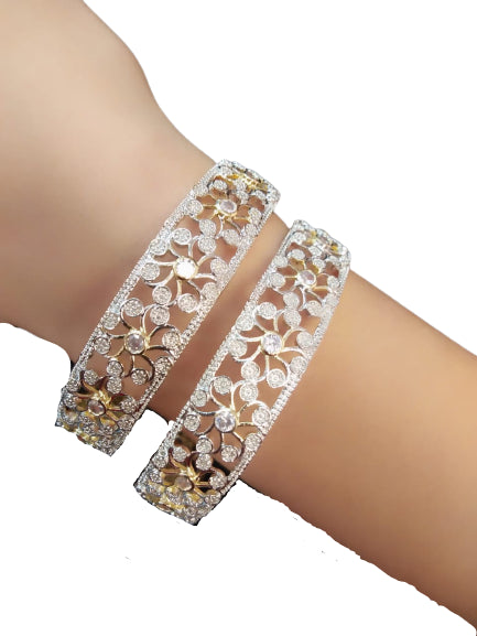 Gold-Plated Alloy Designer American Diamond Bangle Set - The Pari - Distacart