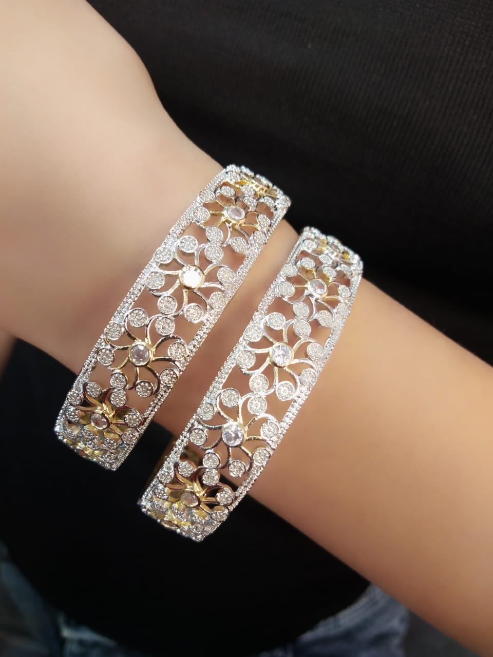 Gold-Plated Alloy Designer American Diamond Bangle Set - The Pari - Distacart