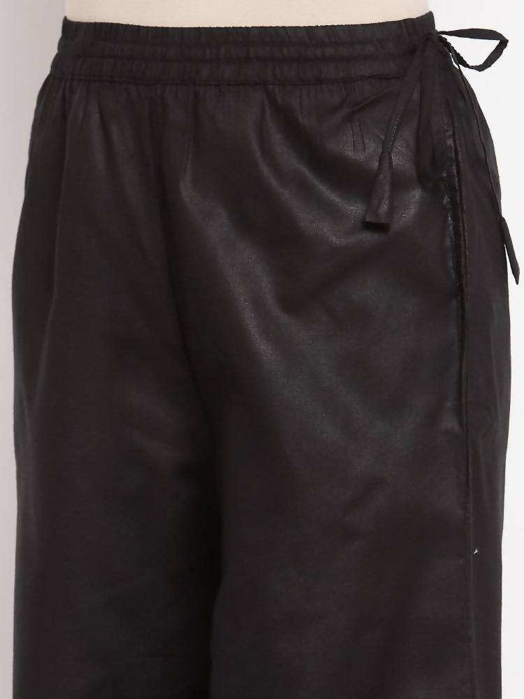 Myshka Women's Black Cotton Solid Casual Palazzo