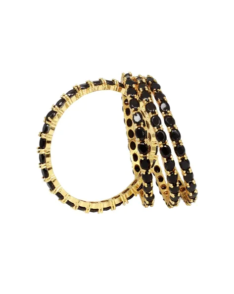 Gold-Plated Alloy American Diamond Combo Of Black & Silver Bangles - The Pari - Distacart