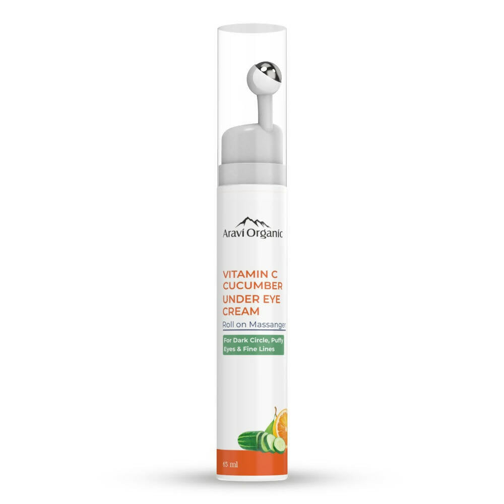 Aravi Organic Vitamin C & Cucumber Under Eye Cream Gel Roll on Massager - Distacart