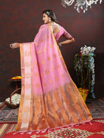 Thumbnail for Lorenvalley Fashion Pink Cotton with Woven Design Zari Weaving Saree - Distacart