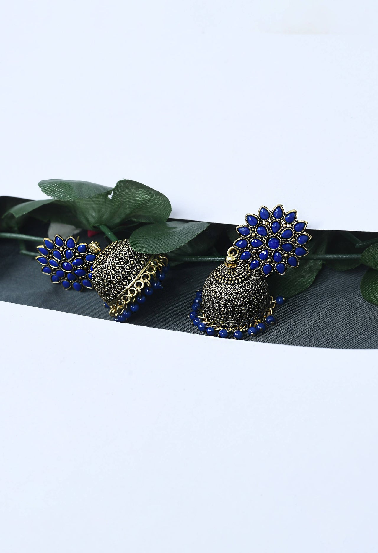 Mominos Fashion Johar Kamal Kundan Work Jhumka With Blue Beads For Women - Distacart