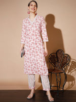 Thumbnail for Myshka Women Pink Floral Kurta & Trousers - Distacart