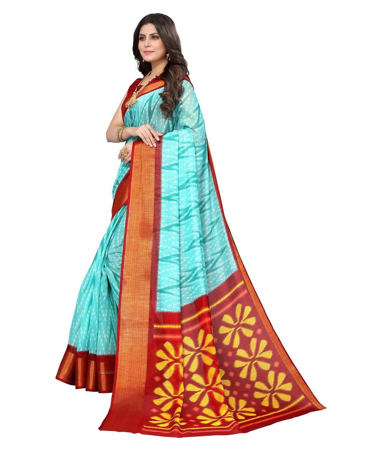 Vamika Cotton Sky Blue Jari Border Bollywood Style Saree (DINO SKY BLUE) - Distacart