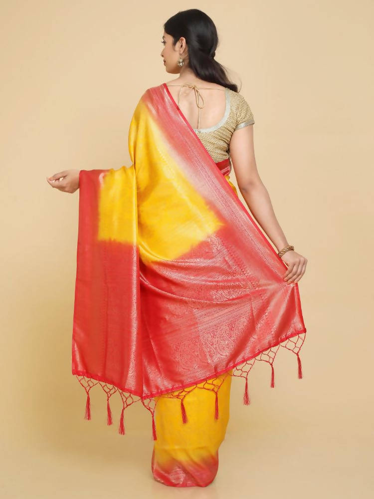 Kalamandir Ethnic Motifs Yellow Silk Blend Saree