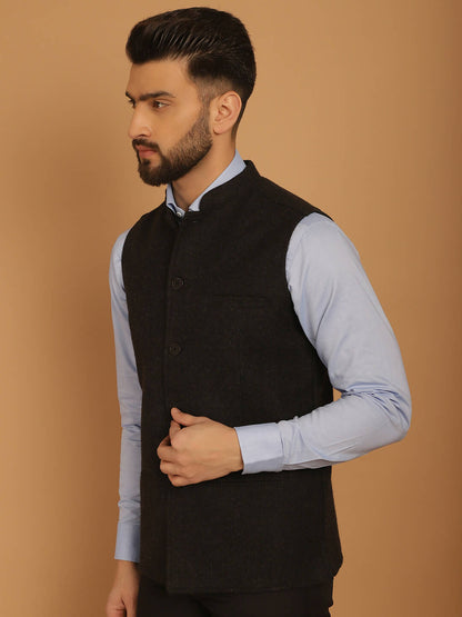 Even Apparels Pure Wool Nehru Jacket - Charcoal - Distacart