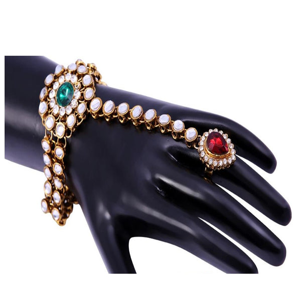 Gold-Plated Alloy Kundan Studded Hand Harness Bracelet - The Pari - Distacart