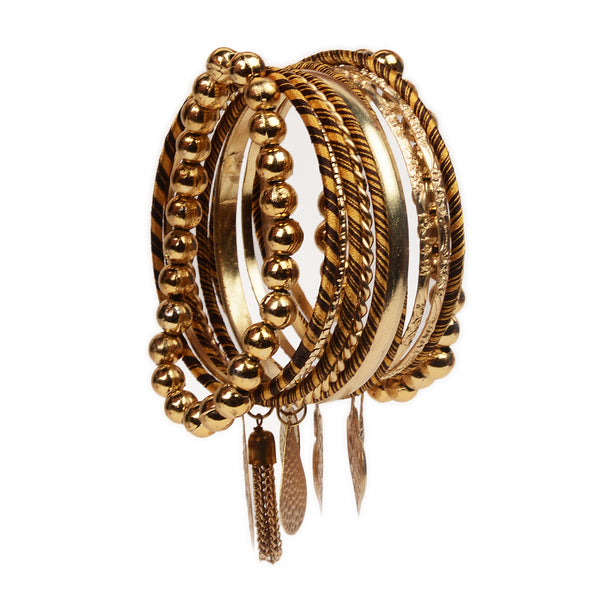 Gold-Plated Alloy Designer Fusion Gold Charms Bangle Set - The Pari - Distacart