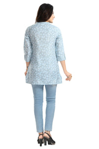 Thumbnail for Snehal Creations Pretty Pastel Blue Rayon Short Kurti Tunic Top - Distacart