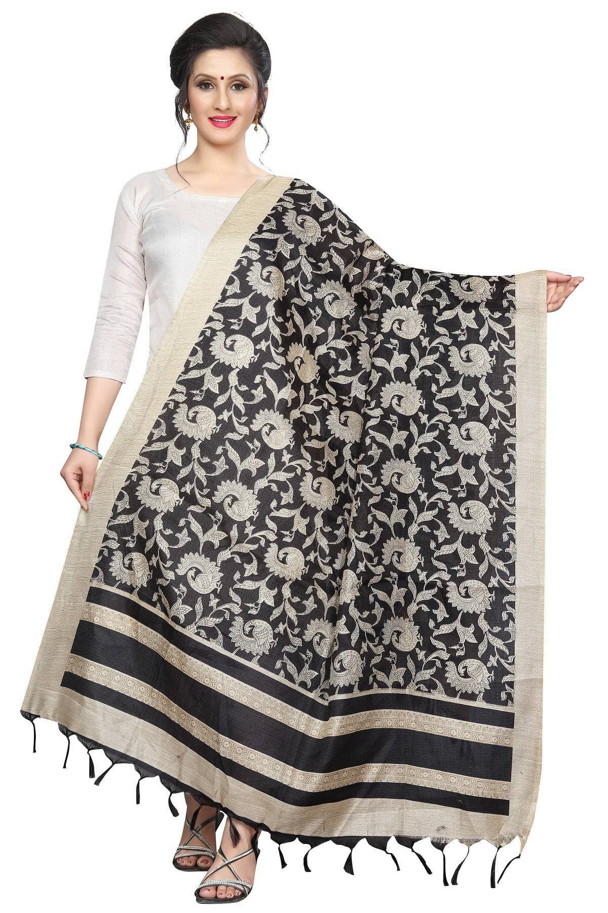 Vamika Black Printed Khadi Bhagalpuri Traditional Dupatta