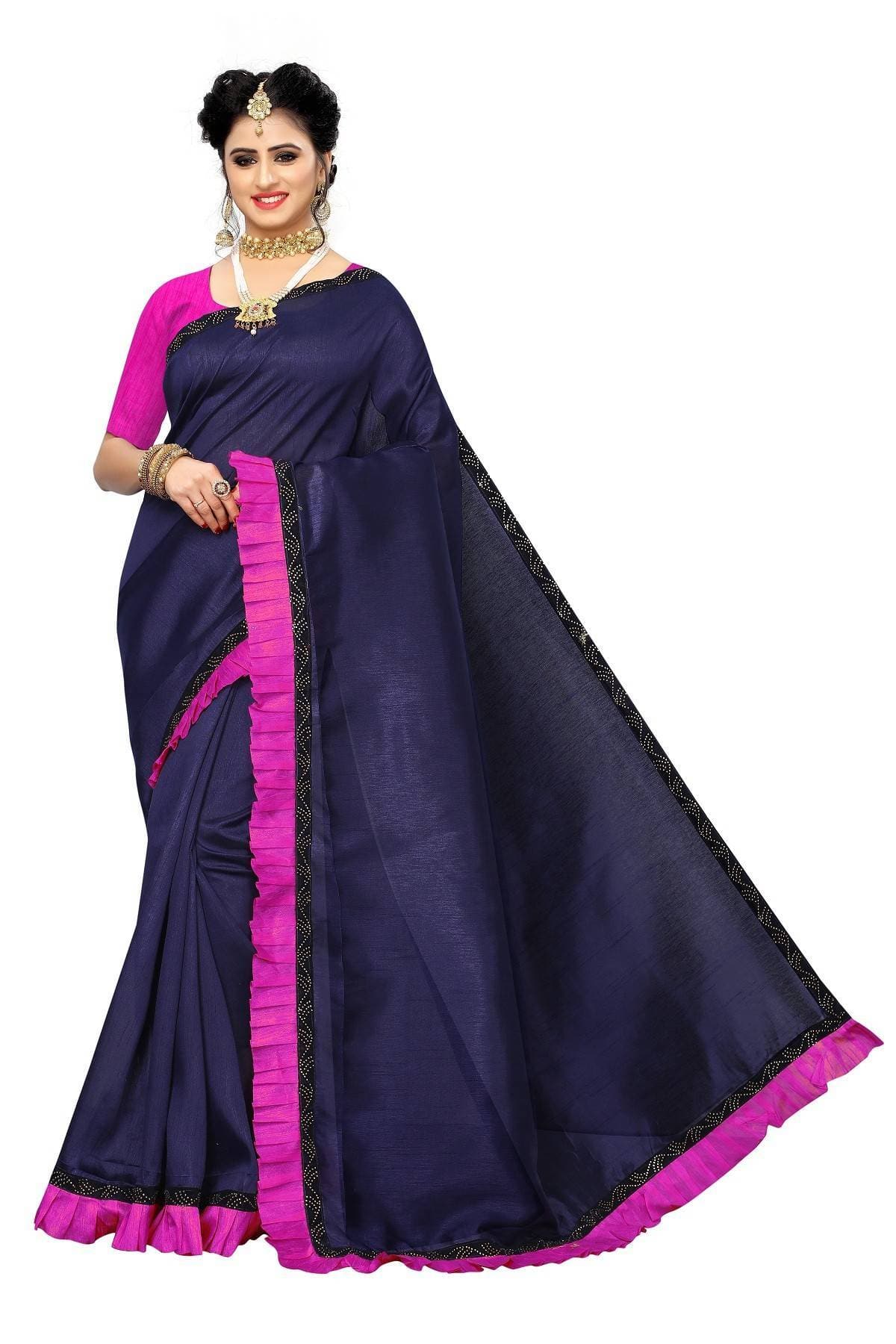 Vamika Navy Zoya Silk Stone Work with Frill Saree