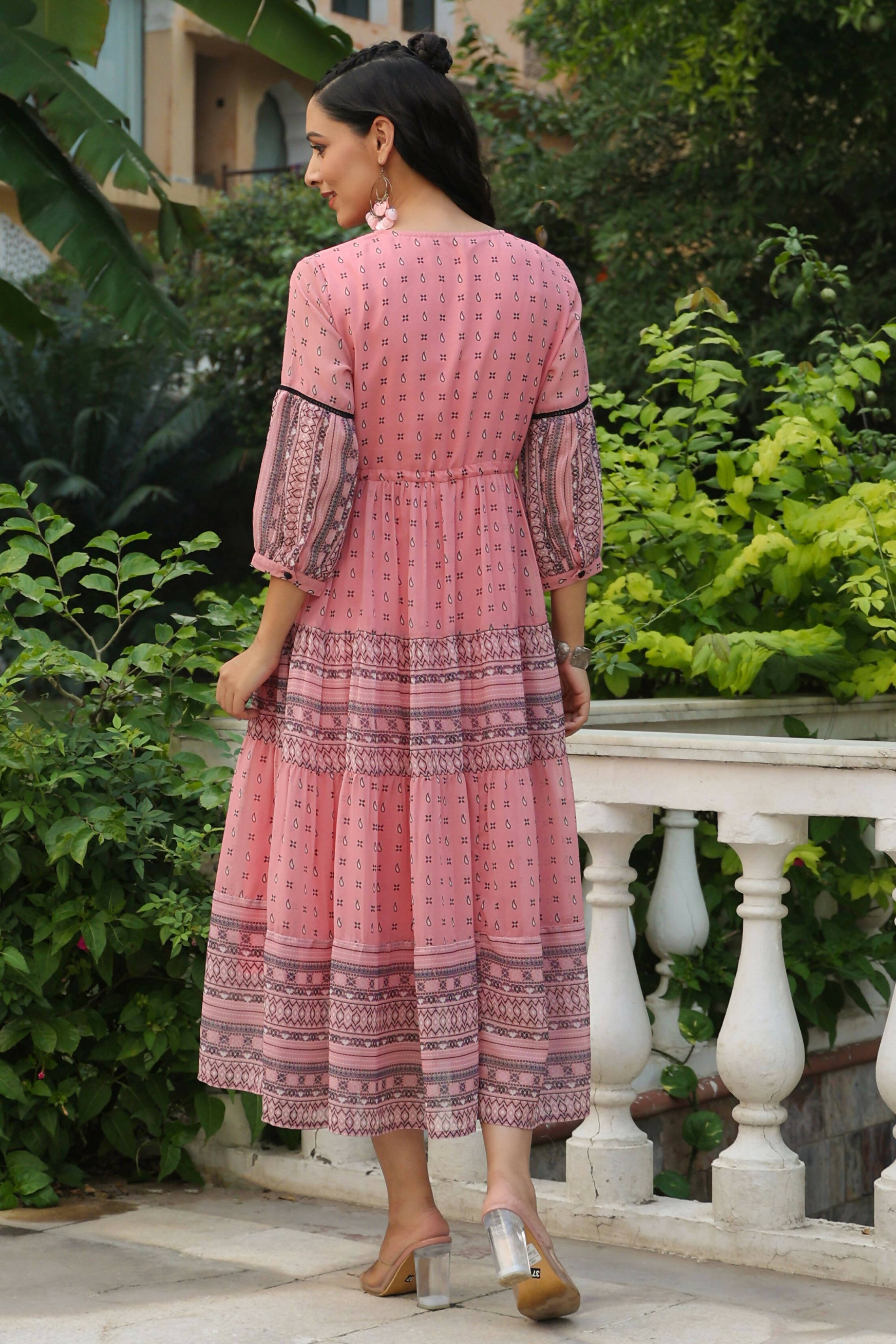 Juniper Women's Pink Printed Teired Dress - Distacart