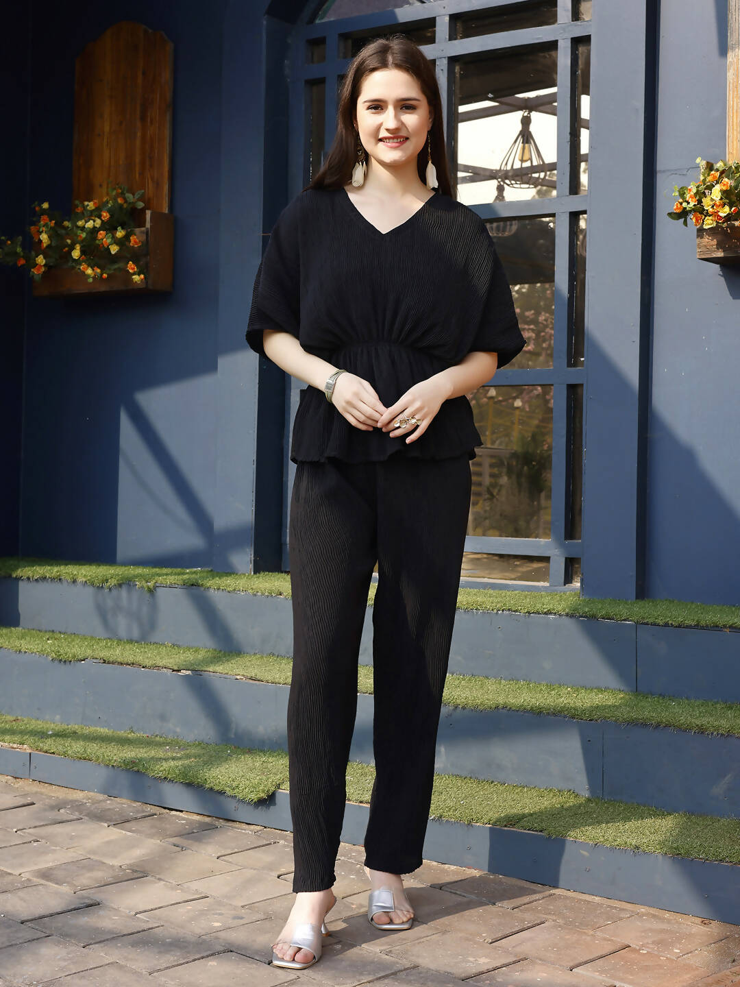 Black Crush Plain Top with Matching Bottom - Eesha - Distacart