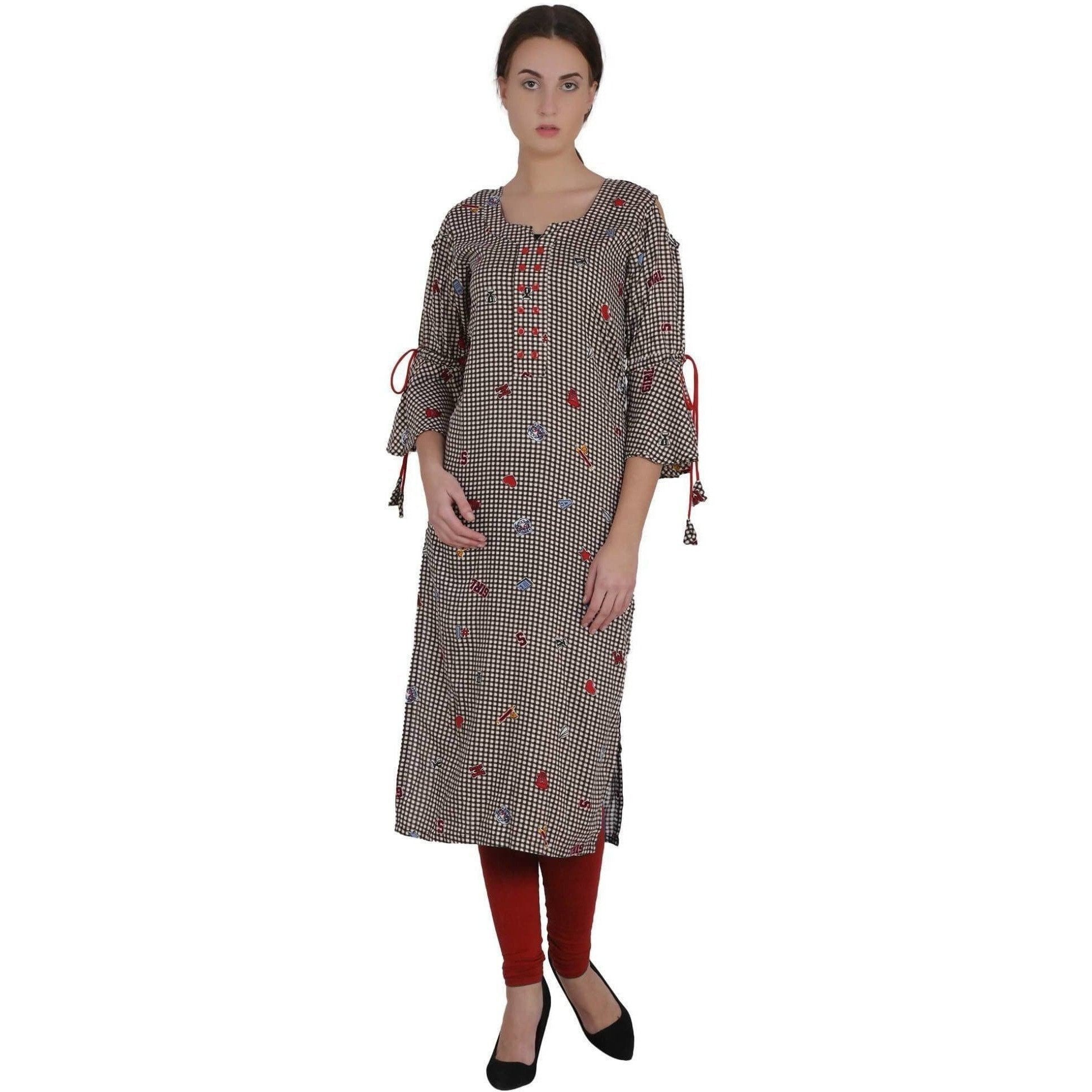 Kanoor Women's Brown rayon straight kurti