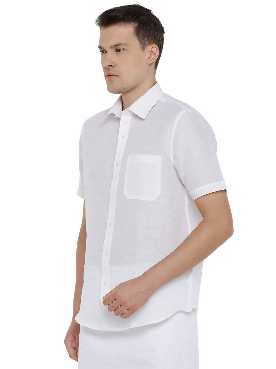Ramraj Cotton Mens Cotton Linen Half Sleeve White Shirt - Distacart