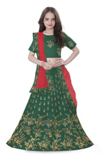 Thumbnail for Dwiden Green Baby Doll Tafetta Sattin Semi-Stitched Girl's Lehenga Choli - Distacart