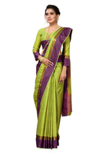 Thumbnail for Vamika Ethnic Fire Parrot Green Cotton Silk Saree - Distacart