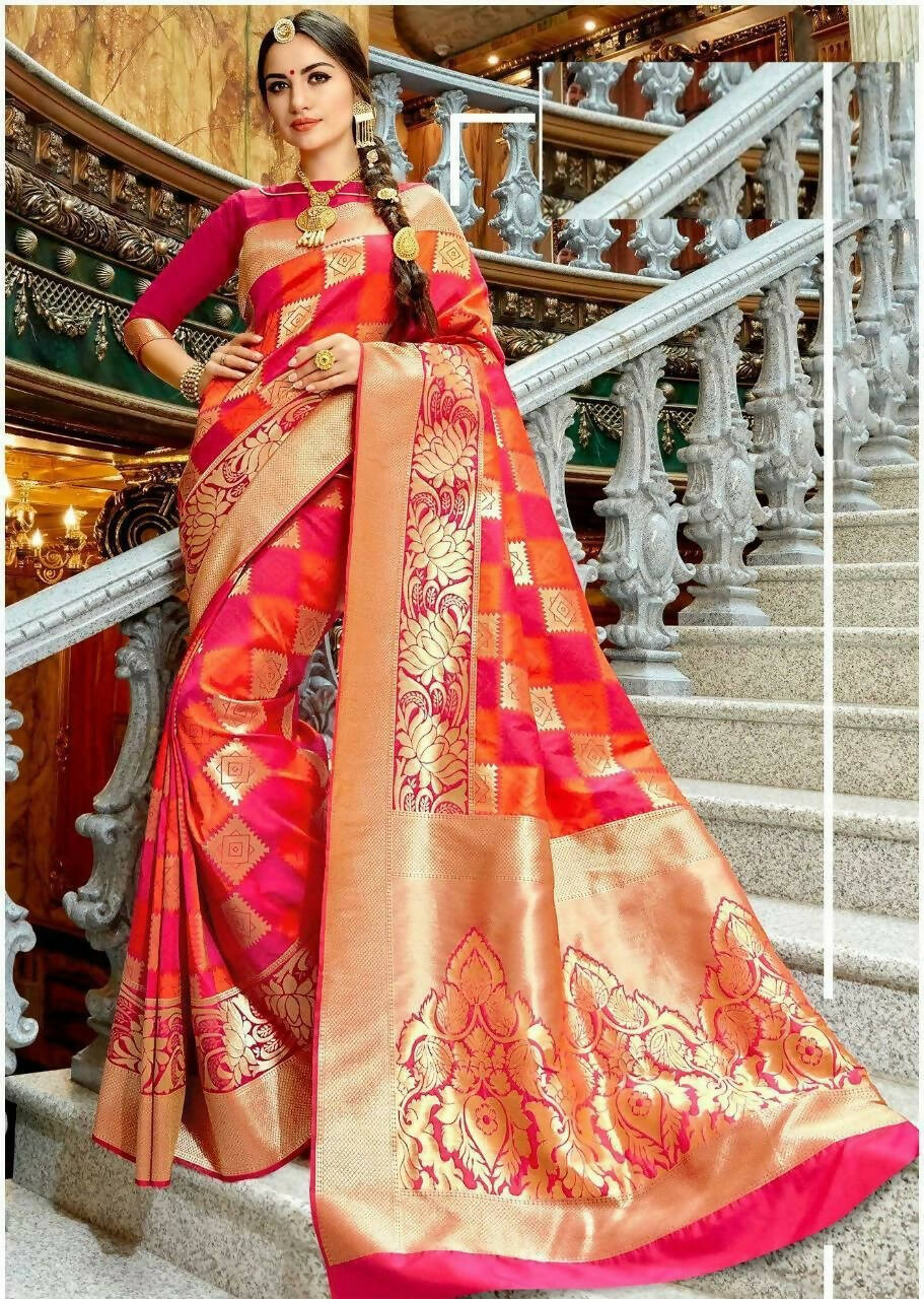 DEIANA'S Beautiful Golden Jari with New Design Soft Lichi Silk Saree - Red - Distacart