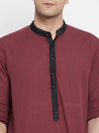 Thumbnail for Even Apparels Maroon Pure Cotton Men's Kurta With Contrast Collar And Placket - Distacart