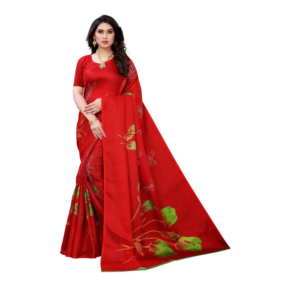 Vamika Printed Jute Silk Red Saree (Elisa Red)