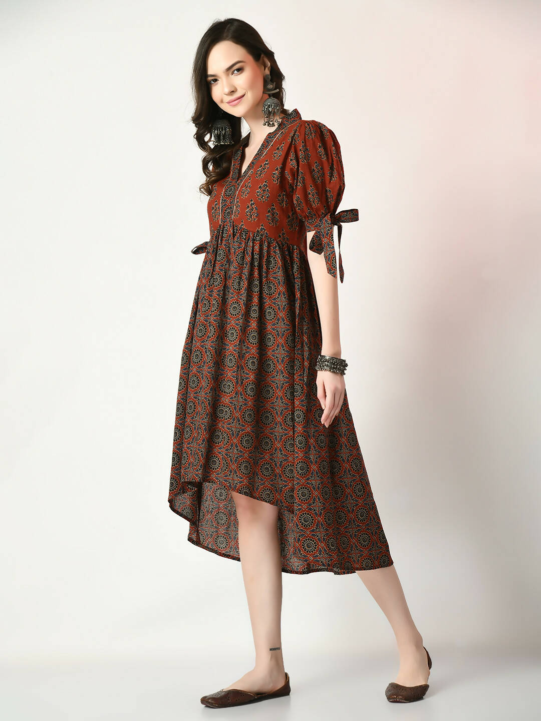 Myshka Women's Rust Empire Printed Dress - Distacart