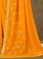 Thumbnail for Mustard Georgette Embroidered Saree with Unstitched Blouse Piece - Avika - Distacart