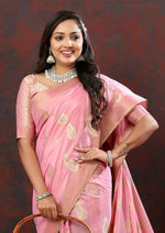 Thumbnail for Lorenvalley Fashion Pink Cotton Woven Design with Zari Weaving Design Saree - Distacart