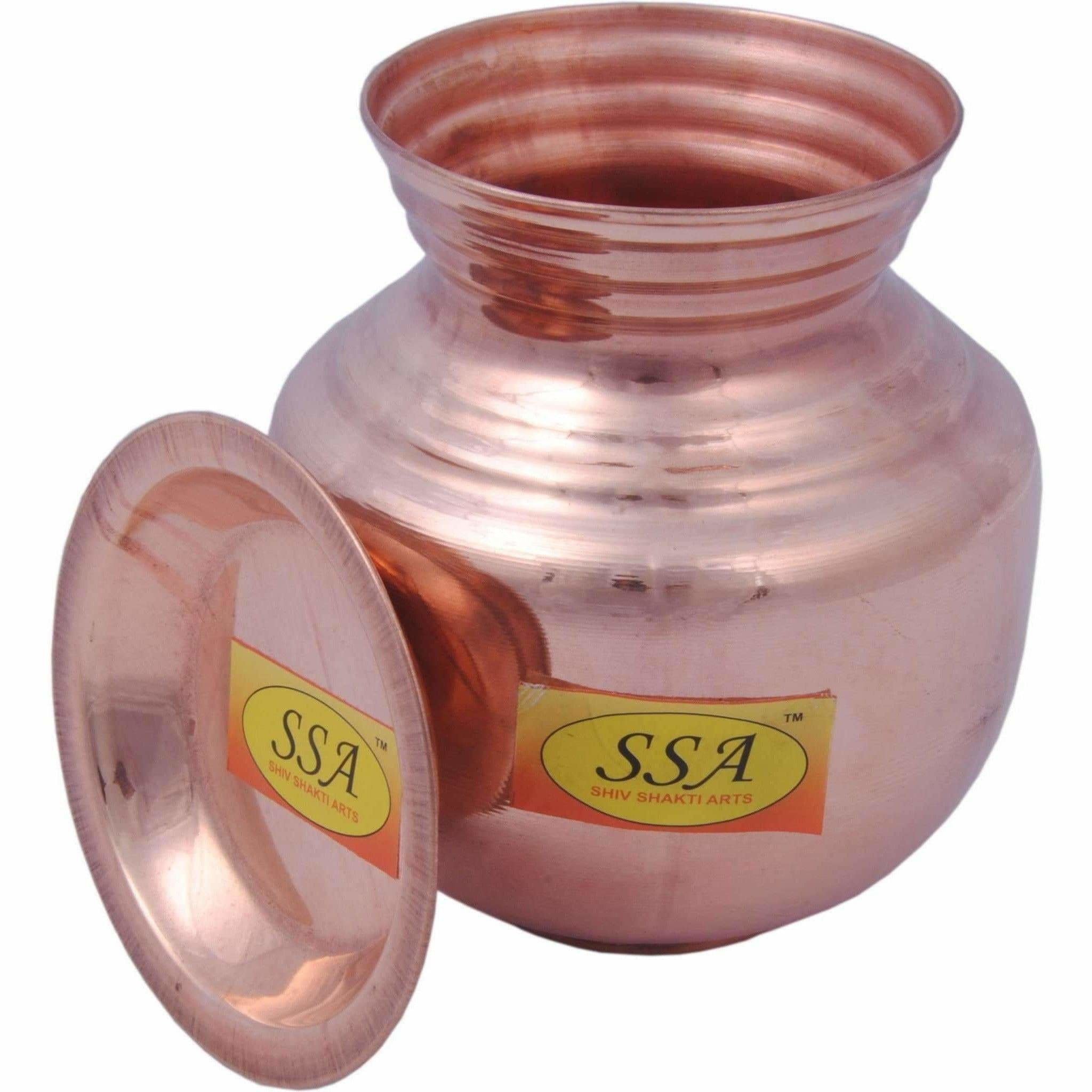 Handmade Pure Copper Kalash Lota With Lid Copper Kalash  (Height: 6.5 inch, Brown) - Distacart