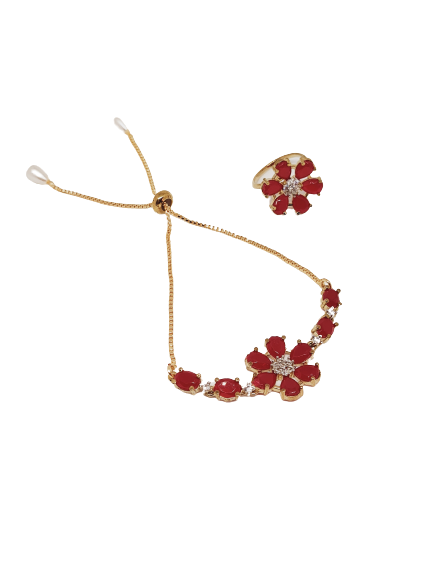 Rhodium-Plated Alloy American Diamond Studded Designer Bracelet And Ring Set - The Pari - Distacart