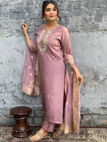 Thumbnail for Kalini Floral Embroidered Chanderi Silk Kurta & Trousers With Dupatta - Distacart