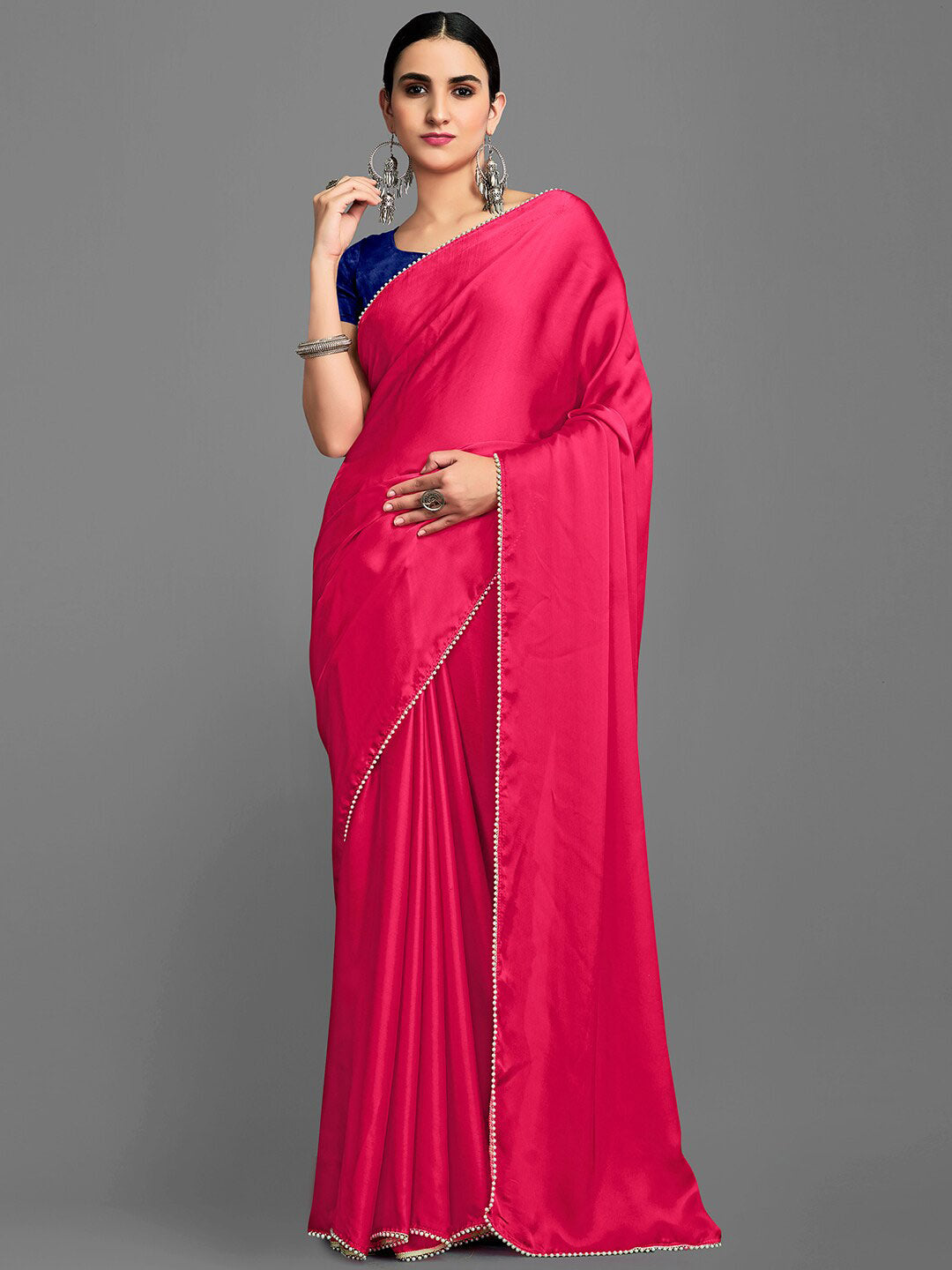 Kalini Embellished Bordered Satin Saree - Distacart
