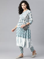 Thumbnail for Kalini Women White Floral Printed Pure Cotton Kurta with Trousers - Distacart